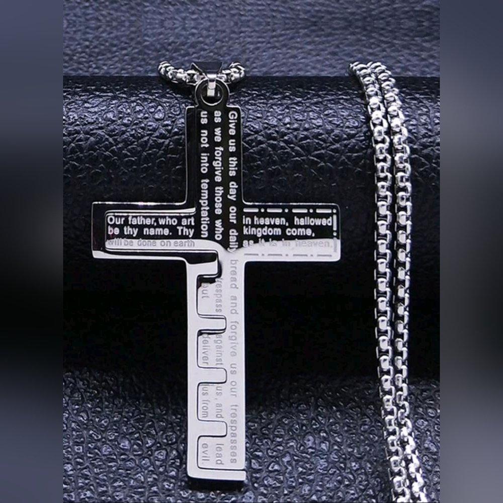 SilverTitanium Steel Cross Patchwork Design Long Necklace Unisex‎ Sweater Chain